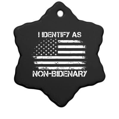 I Identify As Non Bidenary Anti Biden American Us Flag Ceramic Star Ornament