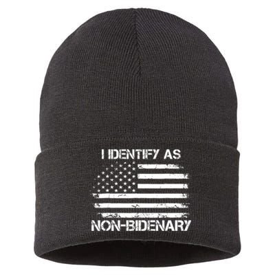 I Identify As Non Bidenary Anti Biden American Us Flag Sustainable Knit Beanie