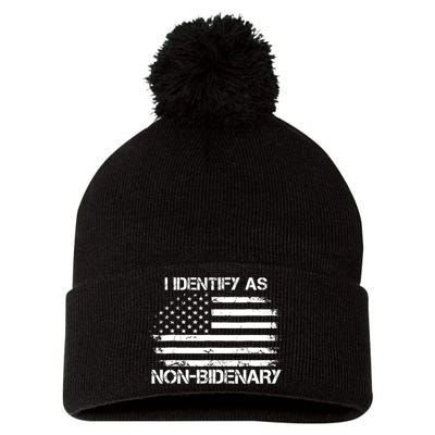 I Identify As Non Bidenary Anti Biden American Us Flag Pom Pom 12in Knit Beanie