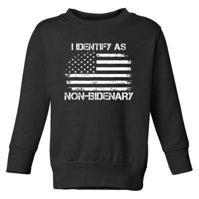 I Identify As Non Bidenary Anti Biden American Us Flag Toddler Sweatshirt