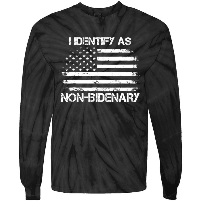 I Identify As Non Bidenary Anti Biden American Us Flag Tie-Dye Long Sleeve Shirt