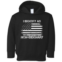 I Identify As Non Bidenary Anti Biden American Us Flag Toddler Hoodie