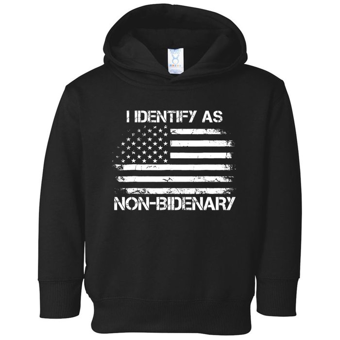 I Identify As Non Bidenary Anti Biden American Us Flag Toddler Hoodie