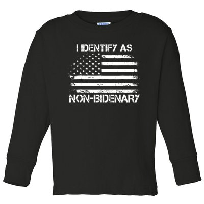 I Identify As Non Bidenary Anti Biden American Us Flag Toddler Long Sleeve Shirt