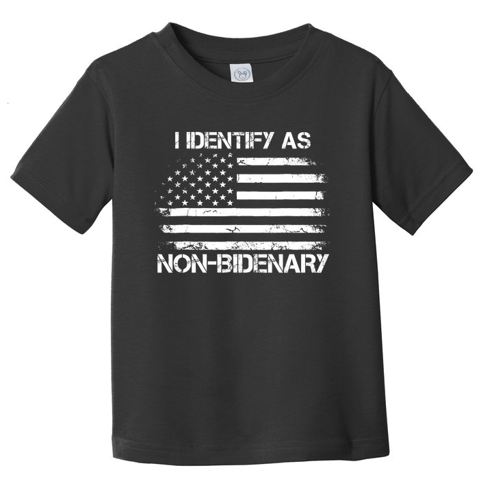 I Identify As Non Bidenary Anti Biden American Us Flag Toddler T-Shirt