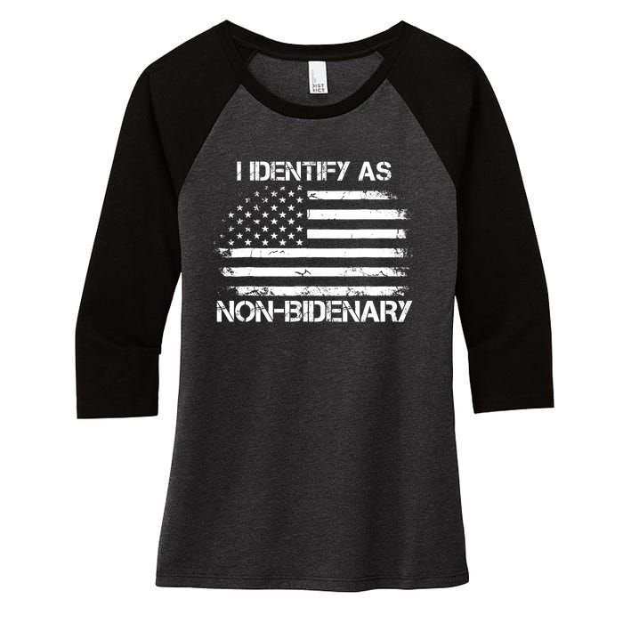 I Identify As Non Bidenary Anti Biden American Us Flag Women's Tri-Blend 3/4-Sleeve Raglan Shirt