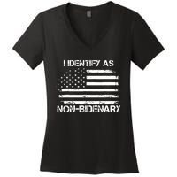 I Identify As Non Bidenary Anti Biden American Us Flag Women's V-Neck T-Shirt