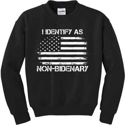 I Identify As Non Bidenary Anti Biden American Us Flag Kids Sweatshirt