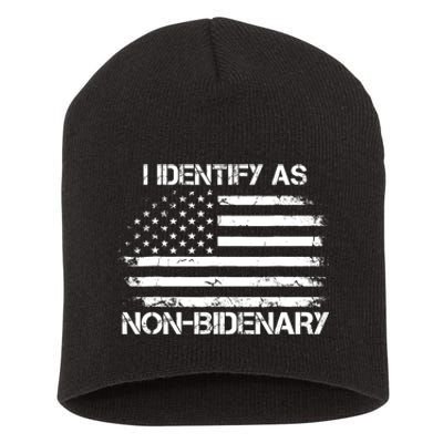 I Identify As Non Bidenary Anti Biden American Us Flag Short Acrylic Beanie