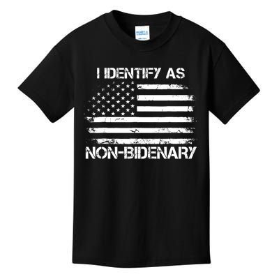 I Identify As Non Bidenary Anti Biden American Us Flag Kids T-Shirt