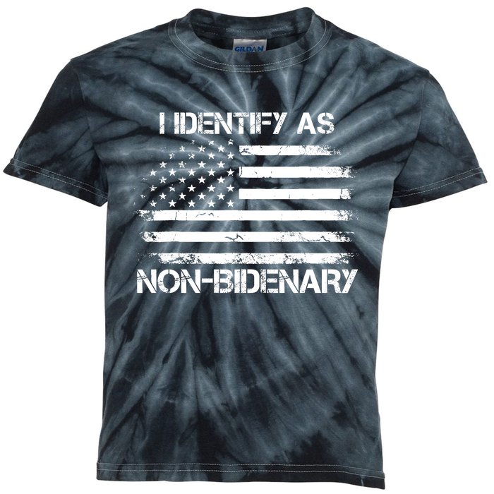 I Identify As Non Bidenary Anti Biden American Us Flag Kids Tie-Dye T-Shirt