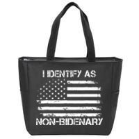 I Identify As Non Bidenary Anti Biden American Us Flag Zip Tote Bag