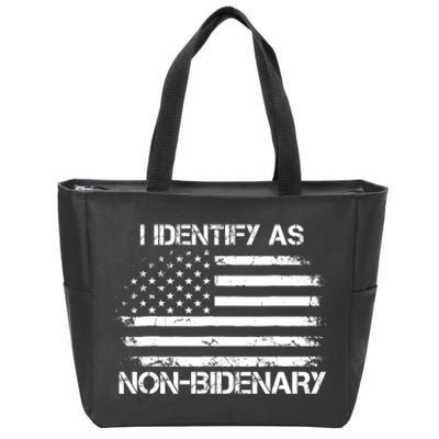 I Identify As Non Bidenary Anti Biden American Us Flag Zip Tote Bag