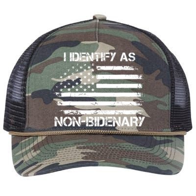 I Identify As Non Bidenary Anti Biden American Us Flag Retro Rope Trucker Hat Cap