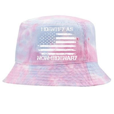 I Identify As Non Bidenary Anti Biden American Us Flag Tie-Dyed Bucket Hat