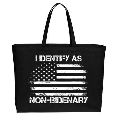 I Identify As Non Bidenary Anti Biden American Us Flag Cotton Canvas Jumbo Tote