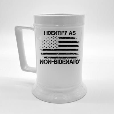 I Identify As Non Bidenary Anti Biden American Us Flag Beer Stein