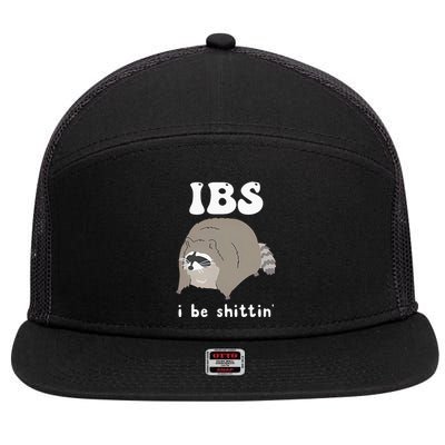 Ibs I Be Shittin Raccoon Funny 7 Panel Mesh Trucker Snapback Hat