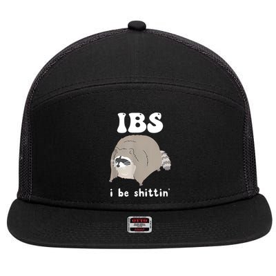Ibs I Be Shittin Raccoon Funny 7 Panel Mesh Trucker Snapback Hat