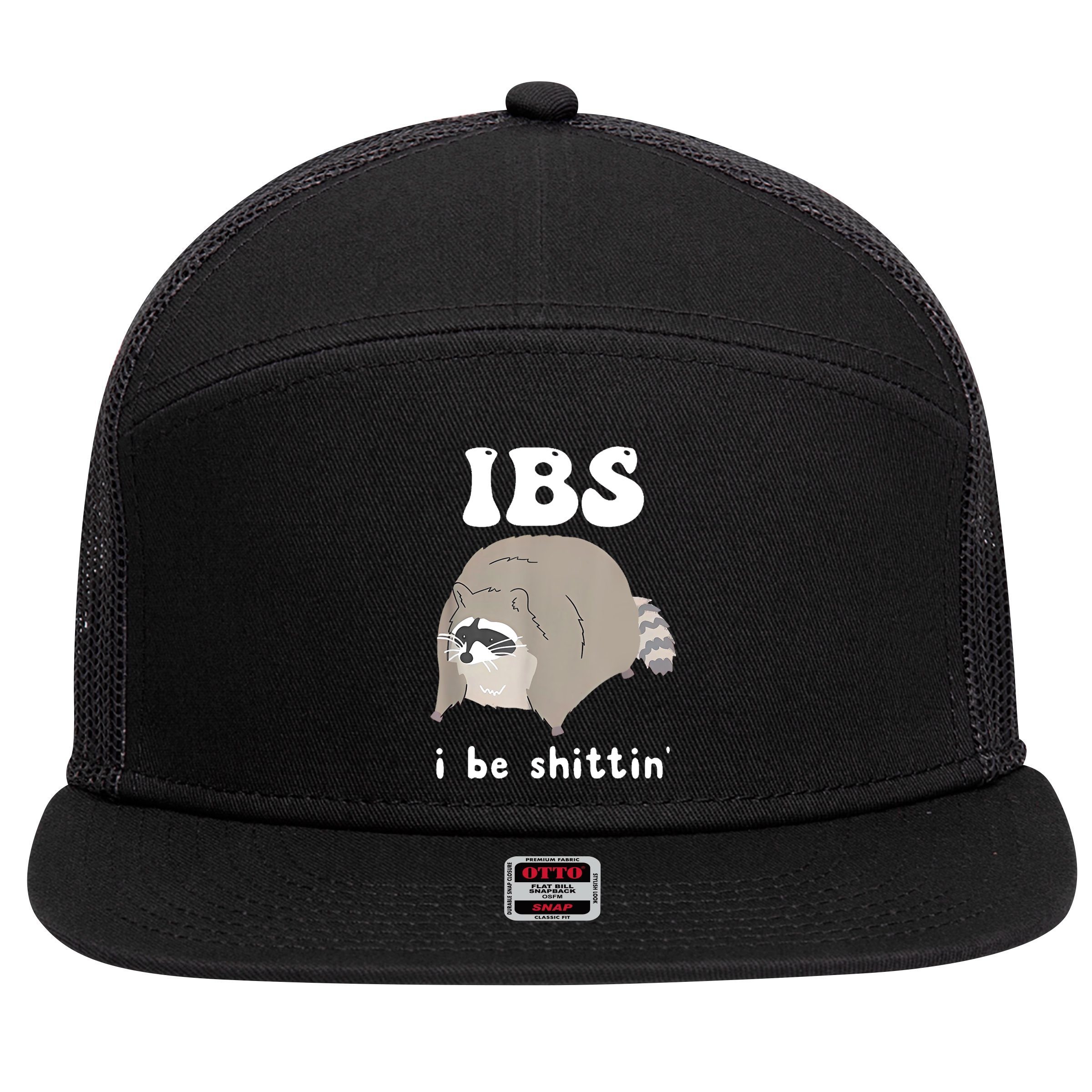 Ibs I Be Shittin Raccoon Funny 7 Panel Mesh Trucker Snapback Hat