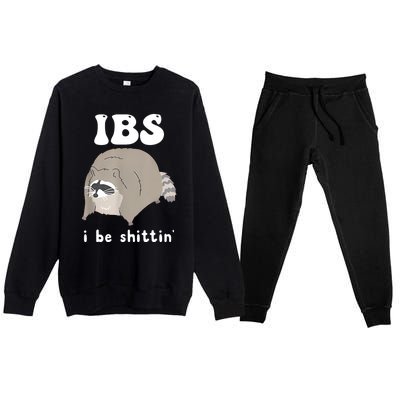 Ibs I Be Shittin Raccoon Funny Premium Crewneck Sweatsuit Set