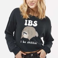 Ibs I Be Shittin Raccoon Funny Cropped Pullover Crew