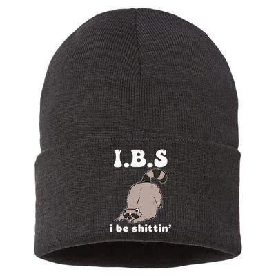 Ibs I Be Shittin Funny Raccoon Sustainable Knit Beanie