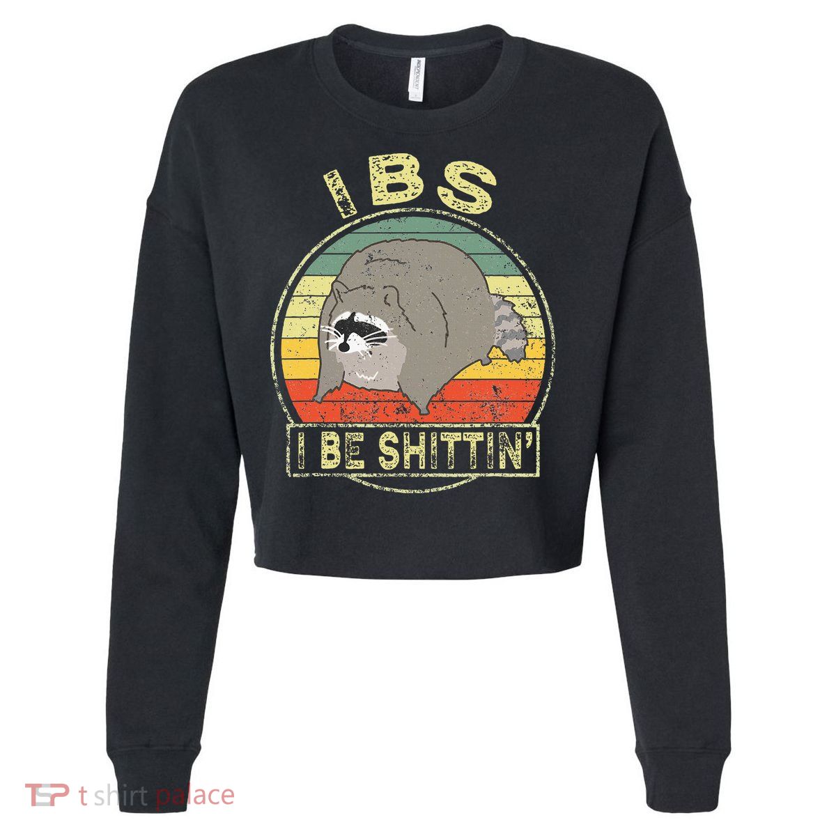 Ibs I Be Shittin Funny Raccoon Vintage Cropped Pullover Crew