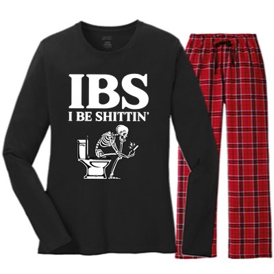 Ibs I Be Shittin Funny Skeleton Women's Long Sleeve Flannel Pajama Set 