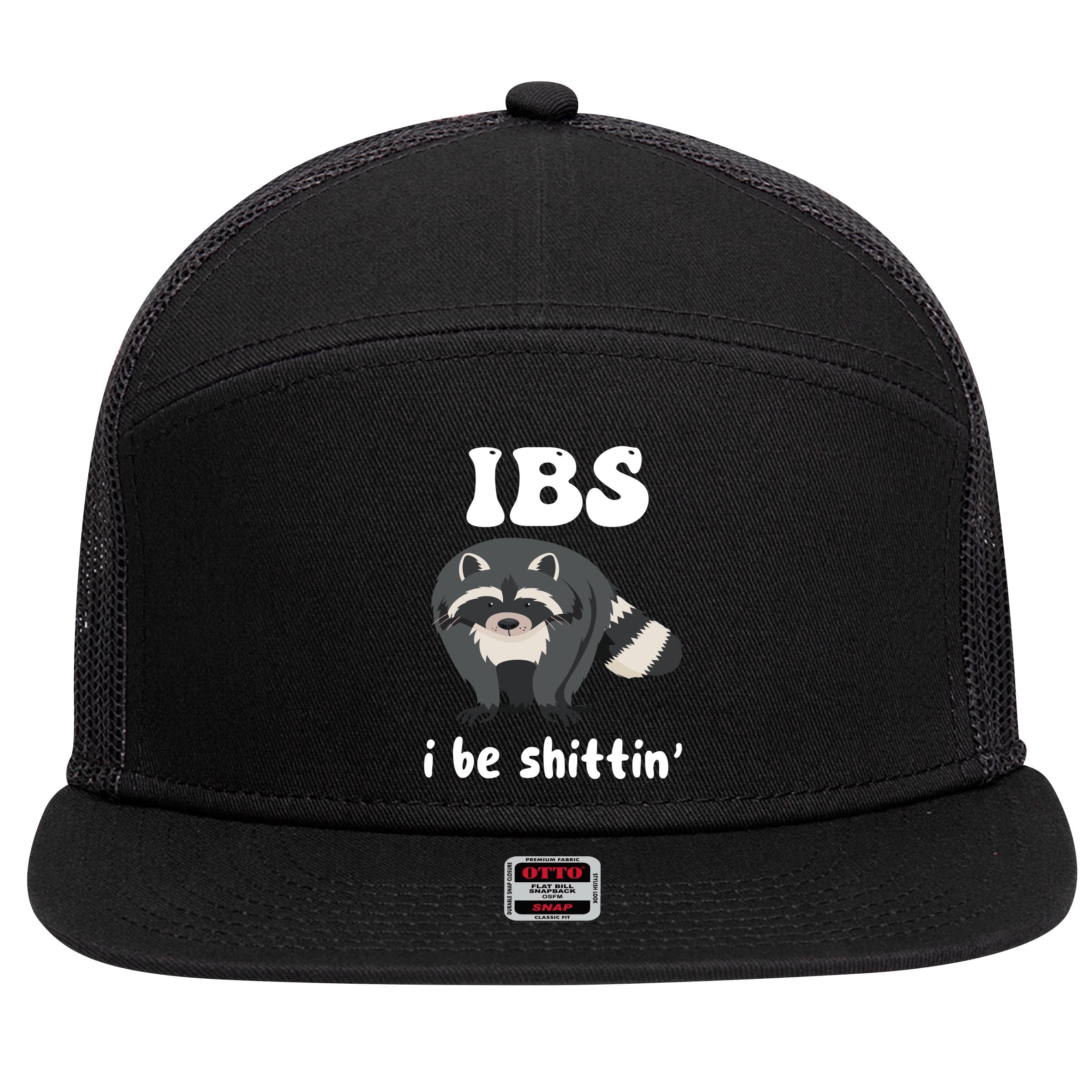 Ibs I Be Shittin Funny Joke Raccoon 7 Panel Mesh Trucker Snapback Hat