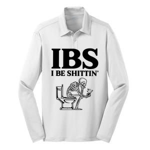 Ibs I Be Shittin Funny Skeleton Silk Touch Performance Long Sleeve Polo