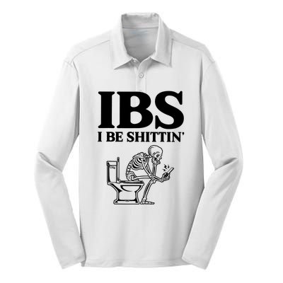 Ibs I Be Shittin Funny Skeleton Silk Touch Performance Long Sleeve Polo