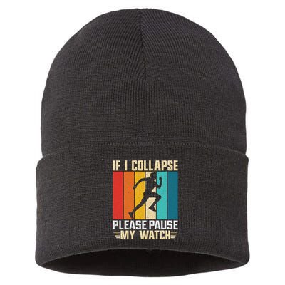 If I Collapse Please Pause My Watch Running Marathon Runner Sustainable Knit Beanie