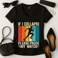If I Collapse Please Pause My Watch Running Marathon Runner Women's V-Neck T-Shirt