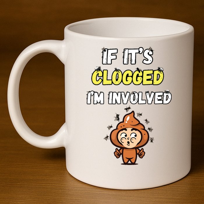 If Its Clogged Im Involved Funny Embarrassing 11oz C Handle Ceramic Mug