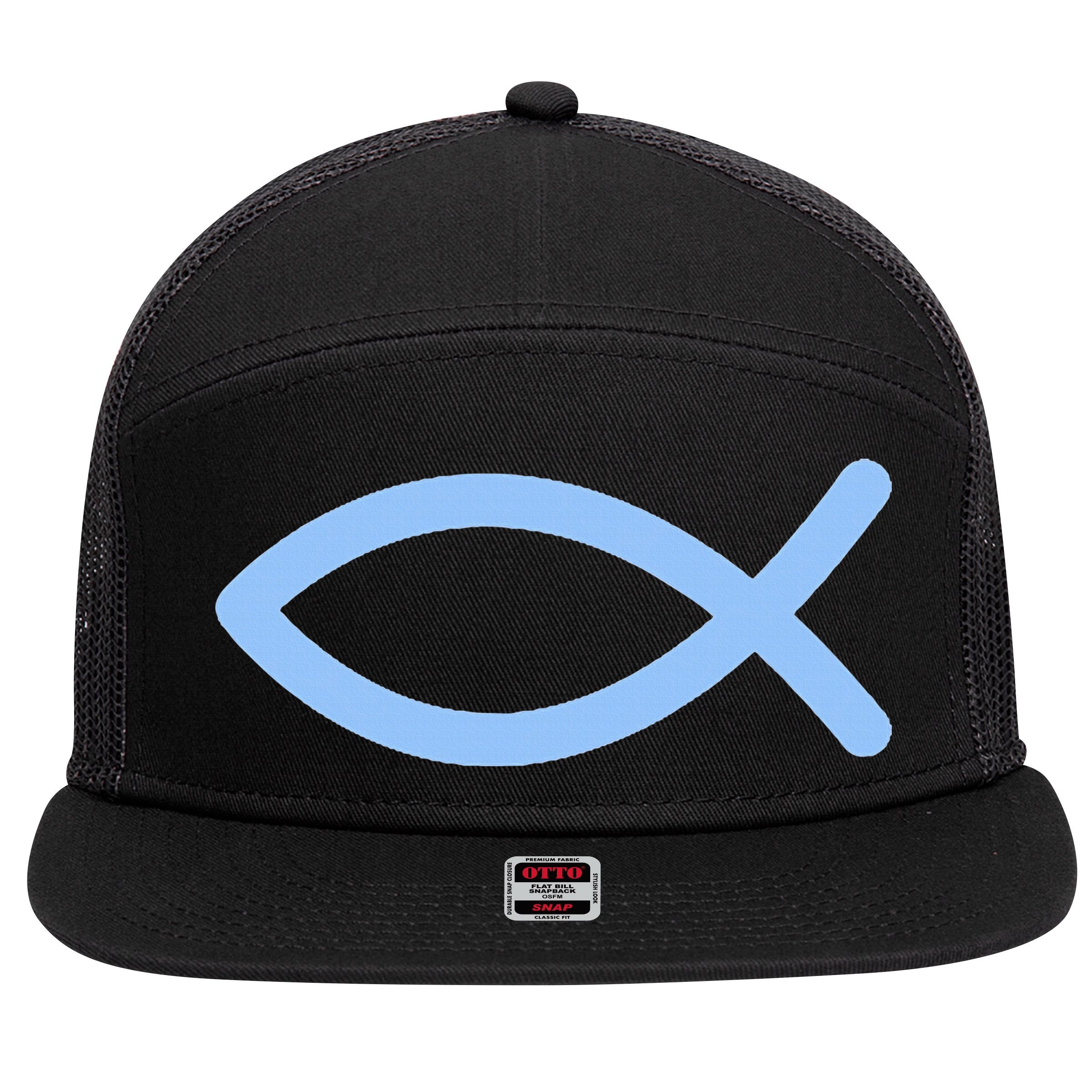 Ichthys Ichthus Christian Symbol Jesus Fish 7 Panel Mesh Trucker Snapback Hat