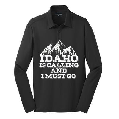 Idaho Is Calling And I Must Go Mountains Silk Touch Performance Long Sleeve Polo