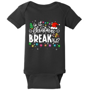 Is It Christmas Break Yet Funny Teacher Xmas Light Santa Hat Long Sleeve Baby Bodysuit