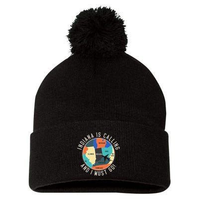 Indiana Is Calling And I Must Go Indiana State Pom Pom 12in Knit Beanie