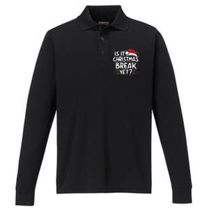 Is It Christmas Break Yet Funny Xmas Holiday Teacher Women Performance Long Sleeve Polo