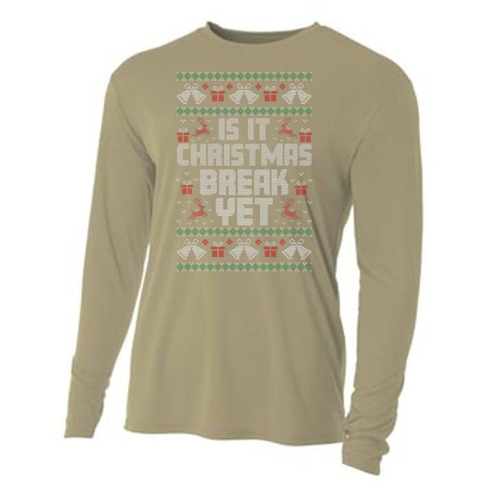 Is It Christmas Break Yet Funny Xmas Holiday Teacher Women Cooling Performance Long Sleeve Crew