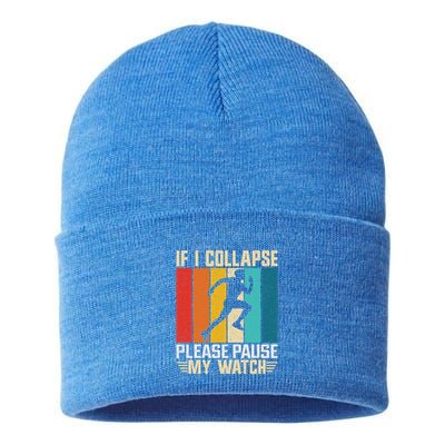 If I Collapse Please Pause My Watch Running Marathon Runner Sustainable Knit Beanie