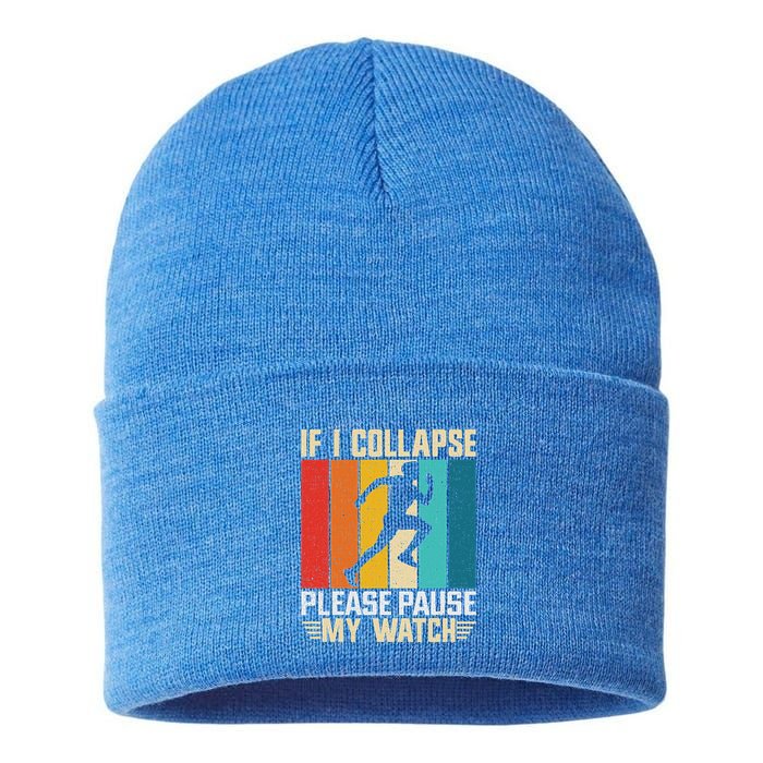 If I Collapse Please Pause My Watch Running Marathon Runner Sustainable Knit Beanie