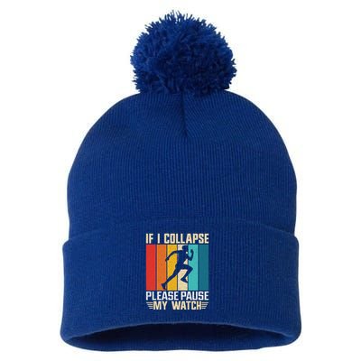 If I Collapse Please Pause My Watch Running Marathon Runner Pom Pom 12in Knit Beanie