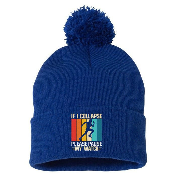 If I Collapse Please Pause My Watch Running Marathon Runner Pom Pom 12in Knit Beanie