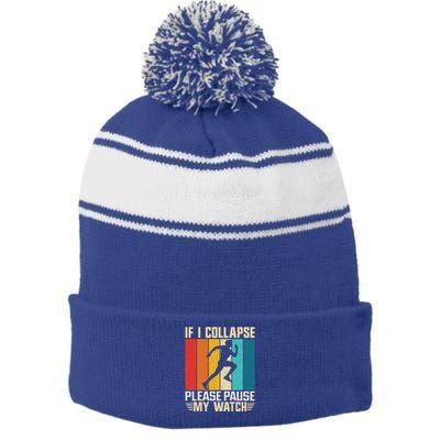 If I Collapse Please Pause My Watch Running Marathon Runner Stripe Pom Pom Beanie