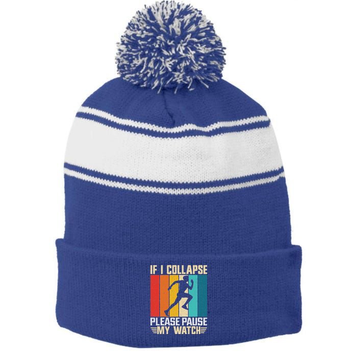 If I Collapse Please Pause My Watch Running Marathon Runner Stripe Pom Pom Beanie