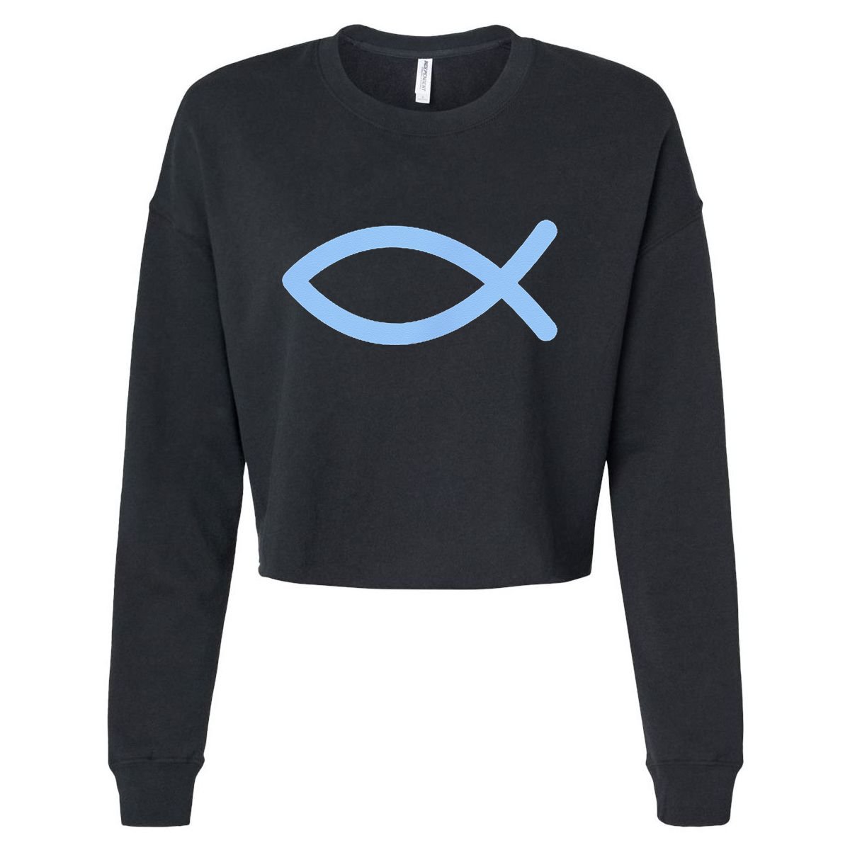 Ichthys Ichthus Christian Symbol Jesus Fish Cropped Pullover Crew