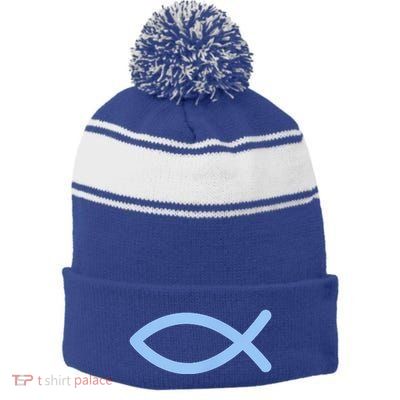 Ichthys Ichthus Christian Symbol Jesus Fish Stripe Pom Pom Beanie