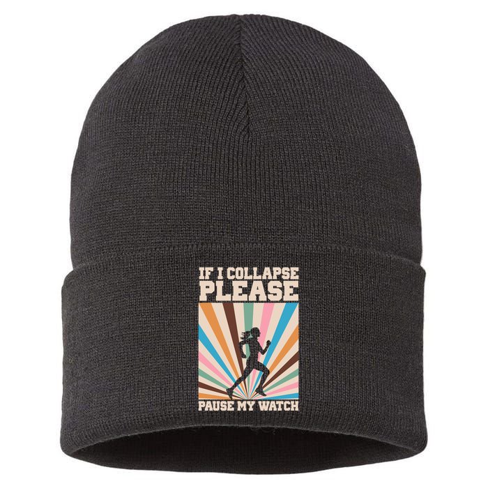If I Collapse Please Pause My Watch Runner Marathon Sustainable Knit Beanie